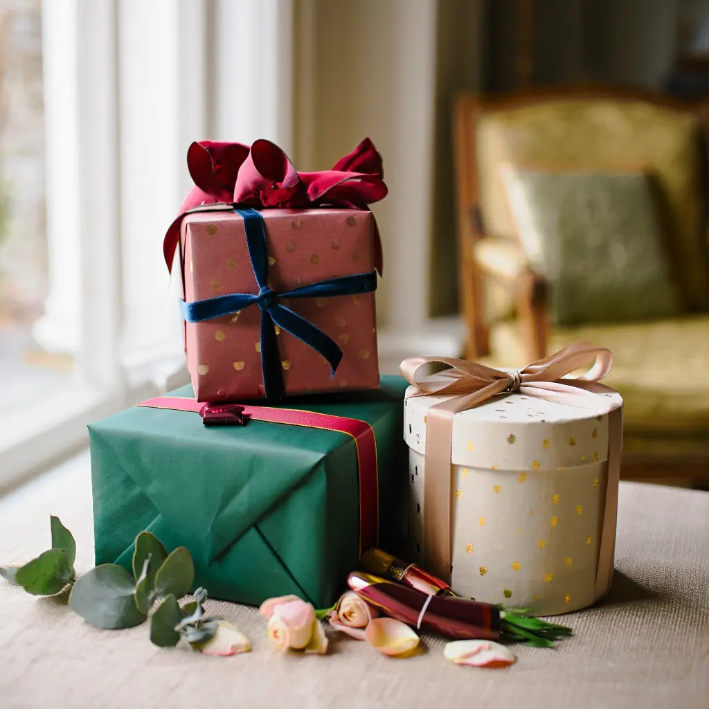 Beautifully wrapped gifts for special occasions with colorful ribbons