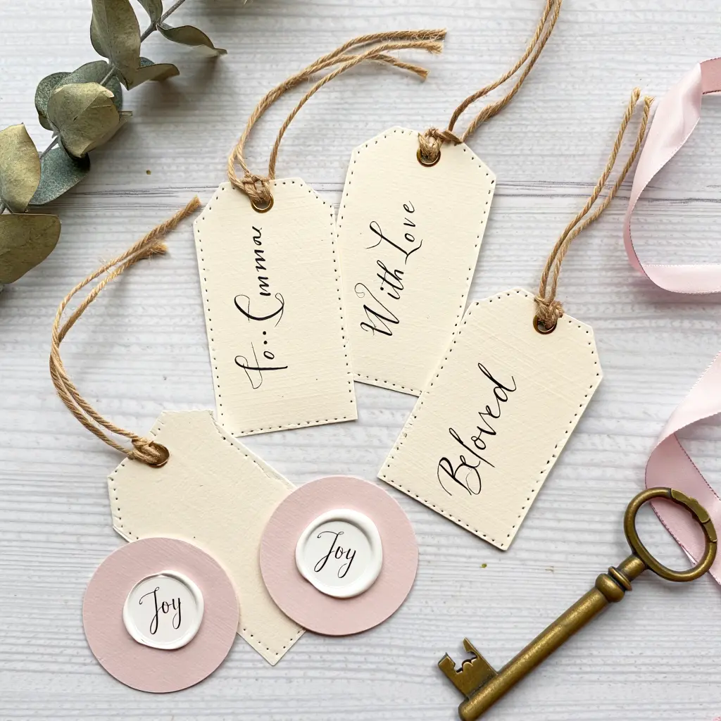 Collection of handwritten custom gift tags with elegant calligraphy